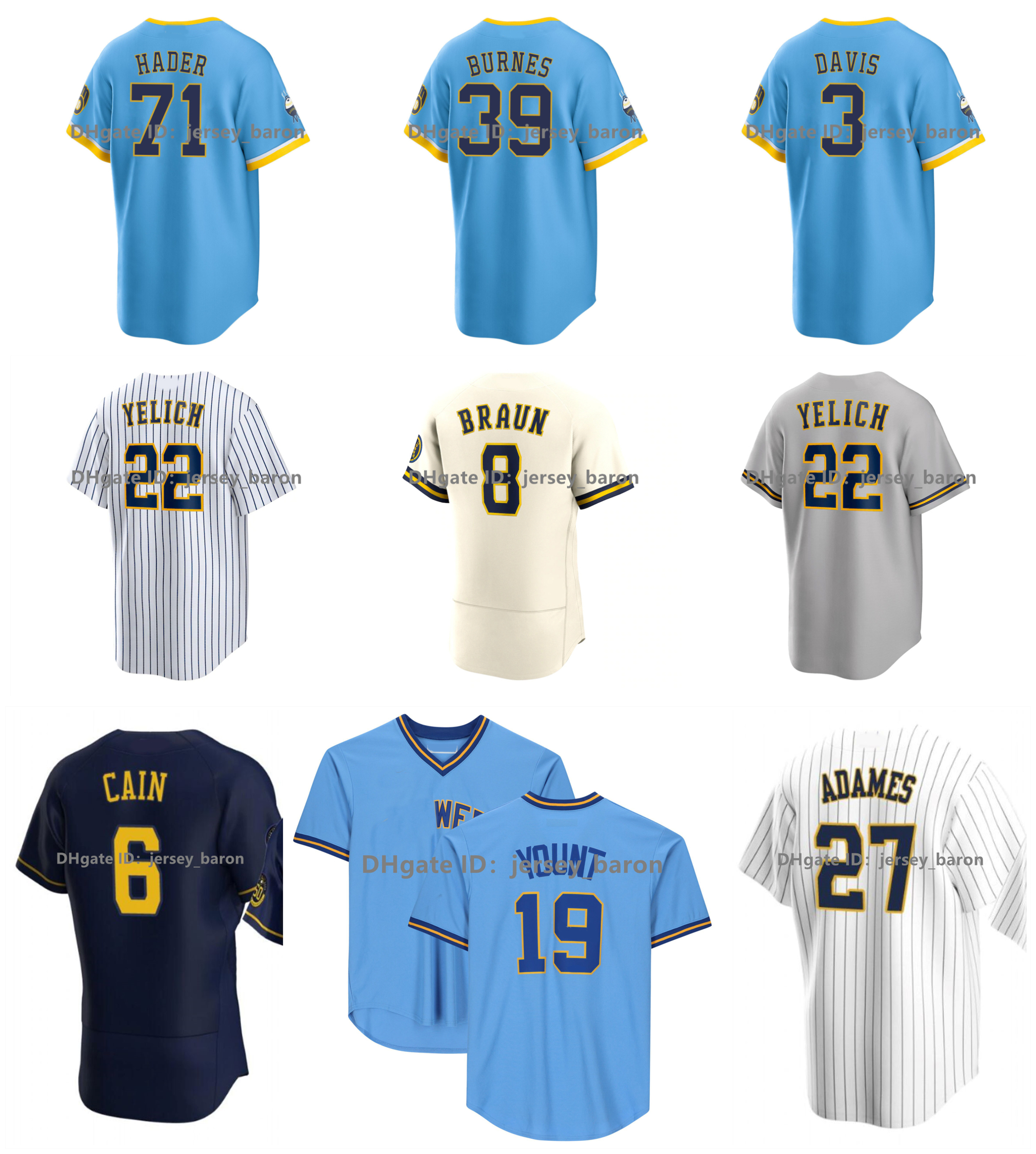 

Willy Adames Christian Yelich Josh Hader Baseball Jersey Brewer 2022 City Connect Lorenzo Cain Corbin Burnes Brandon Woodruff Alex Jackson McCutchen Robin Yount, Men size s-4xl
