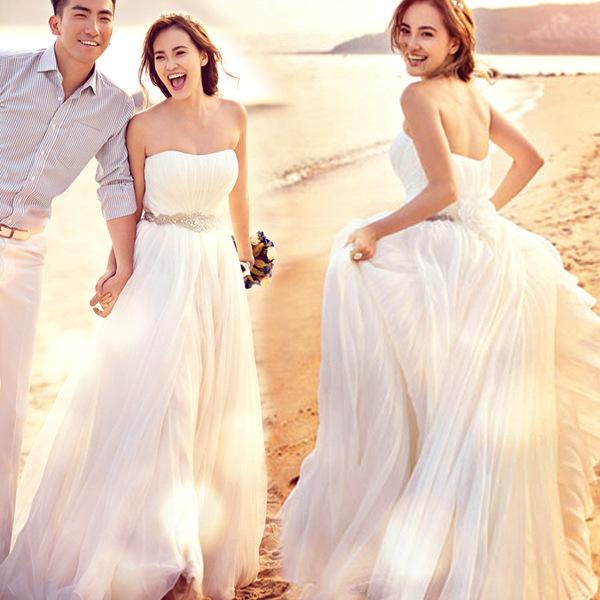 

Other Wedding Dresses CloverBridal In Stock Soft Tulle Summer Beach Dress Floor Length A-line Vestidos De Novia DH9502, White