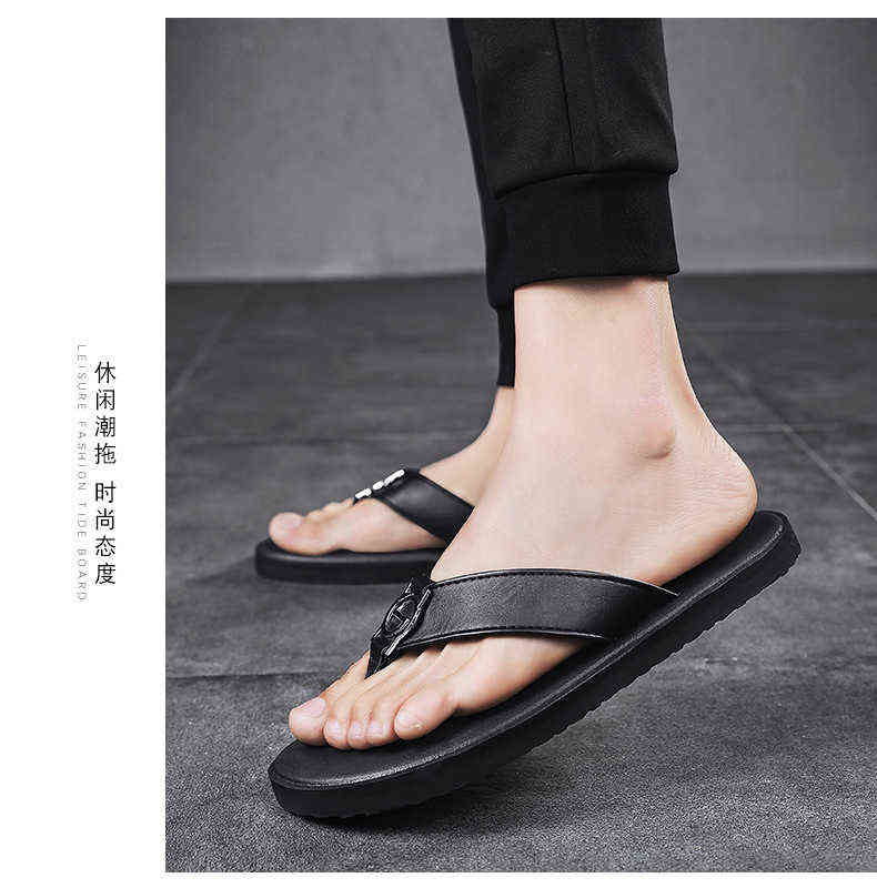 

Slippers Men's Antiskid Flip Flop Beach Shoes Personality Trend Outdoor Korean Wear Clip Foot Sandal, Black