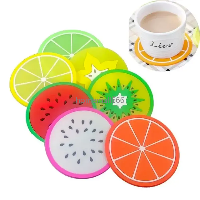 

Fruit Silicone Coaster Mats Pattern Colorful Round Cup Cushion Holder Thick Drink Tableware Coasters Mug Pad AA