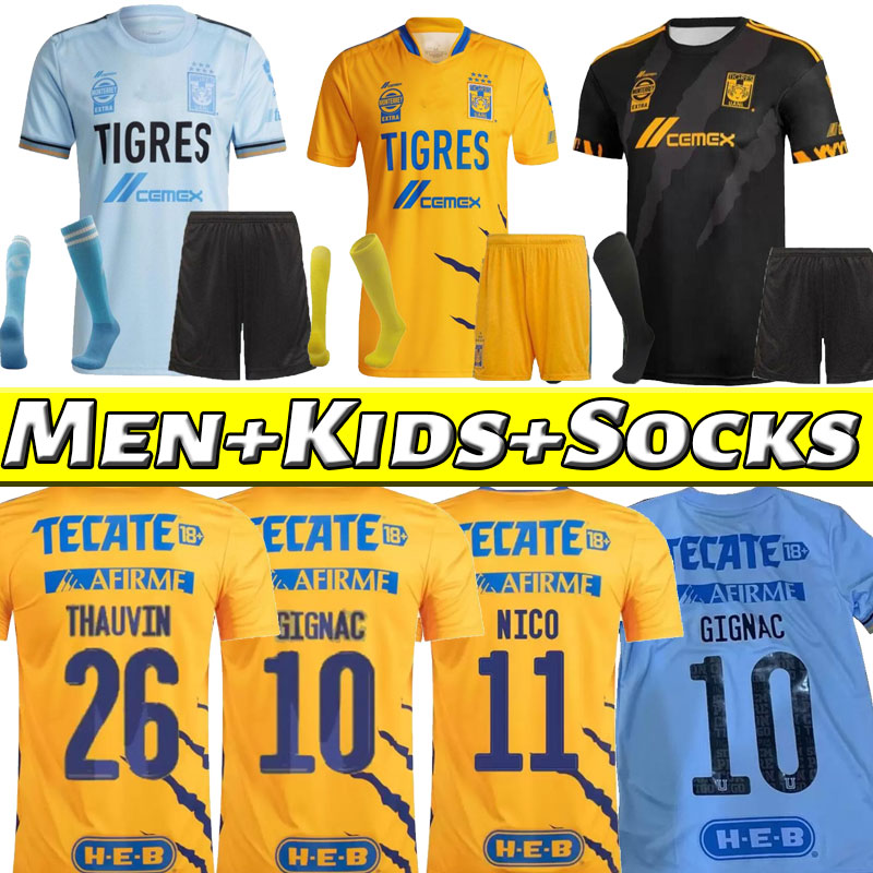 

LIGA MX 2022 Tigres UANL soccer jerseys 7 Stars home away third 2021 2022 GIGNAC NICO LOPEZ VARGAS L.FERNANDEZ PIZARRO Football shirts men kids kit uniforms THAUVIN, Away+patch