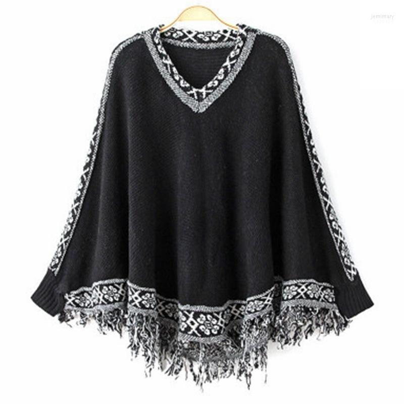 

Women's Sweaters 2022 Spring Autumn V-neck Ethnic Sweater Tassel Stitching Cape Casual Knitted Long Sleeve Tops Women Streetwear Jemi22, Beige