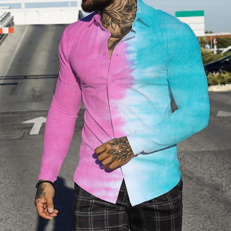 

Men' Casual Shirts Men Hawaiian Shirt Autumn Single Breasted Lapel Tie Dye Gradient Print Beach Long Sleeve Vacation Outdoor Holiday 4Men, Pp