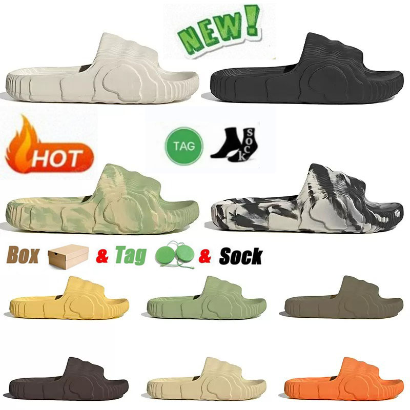 2022 ADILETTE 22 Slider Slippers Slides Designer Mousse Sandales en caoutchouc Mentes Gris Grey Sand Magie Magie Lime Chaussures Luxury Panoufle
