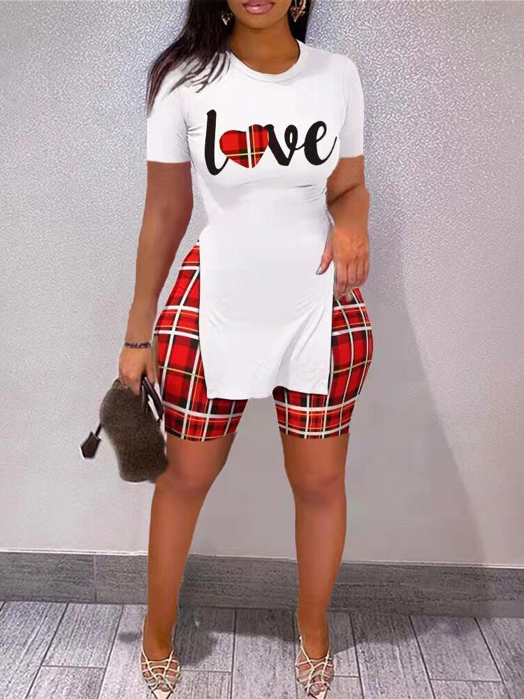

Women' Tracksuits Letter Print Skinny Shorts Matching Suit Women Casual O Neck Top Slim Set Summer Lady Streetwear Elastic Waist SetWomen, 05 print