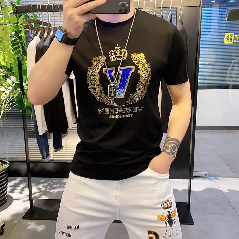 T-shirt de coton neuf pour hommes t-shirt d'été à paillettes en V.