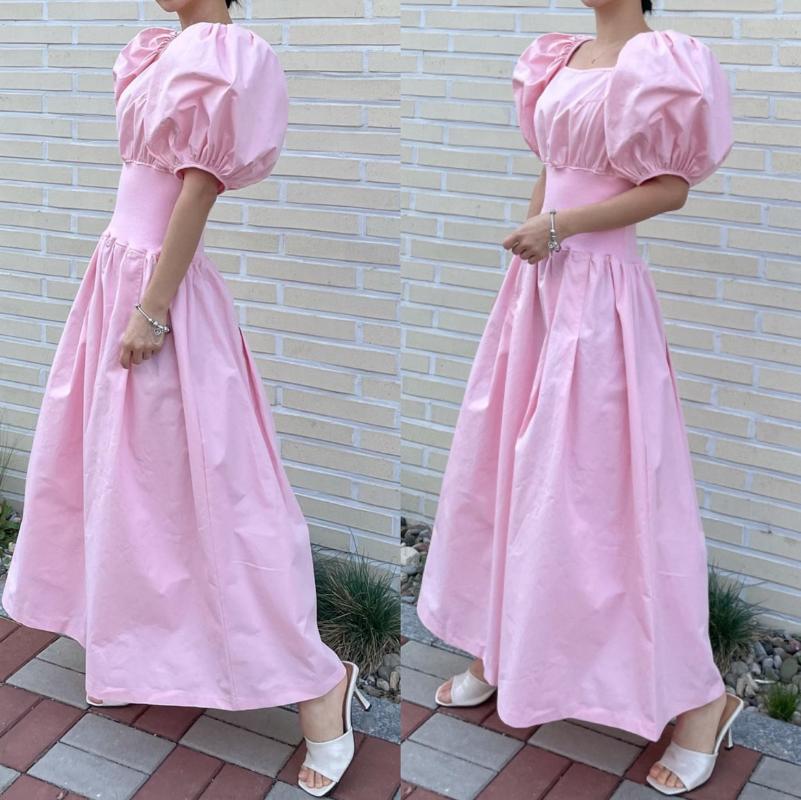 

Party Dresses Korean Style High Quality Short Sleeve Maxi Long Dress Elegant Bubble Vestidos Femme SundressParty, Pink