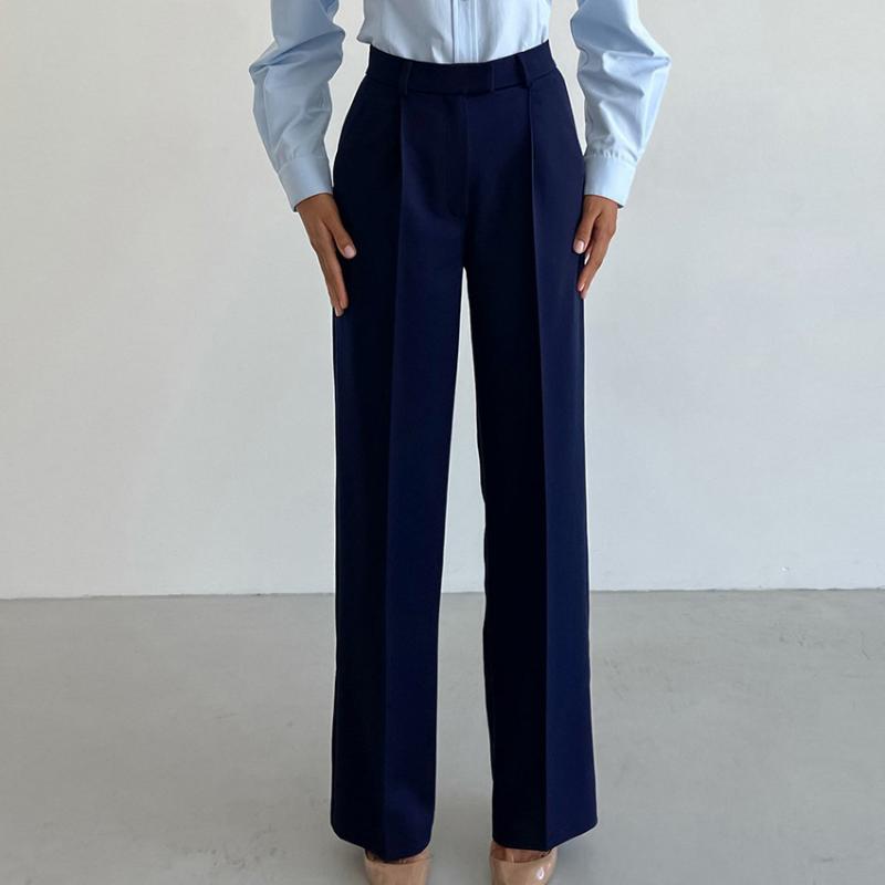 

Women' Pants & Capris Women Trousers Straight Loose Temperament Commuting Suit For Office Ladies Waist Casual Wide Leg Solid Bottoms, Navy blue