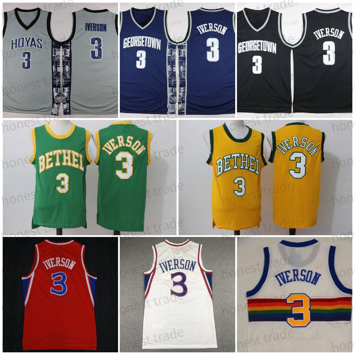 

NCAA Georgetown Hoyas College #3 Allen Iverson Basketball Jersey University Tean Black Blue Gray 1996 Throwback College Jerseys Shirts Uniform S-XXL