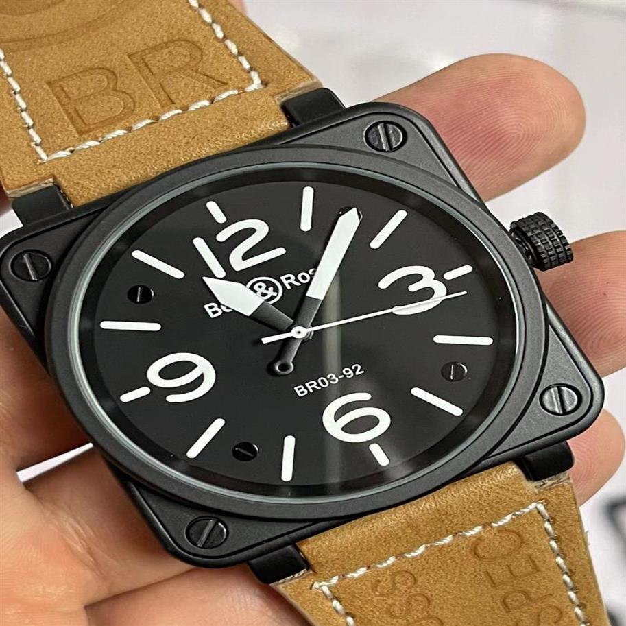 

Wristwatches High-end Men's Watch Automatic Mechanical Luxury Bell Stainless Steel Brown Leather Black Rubber Ross Wristwatch277D