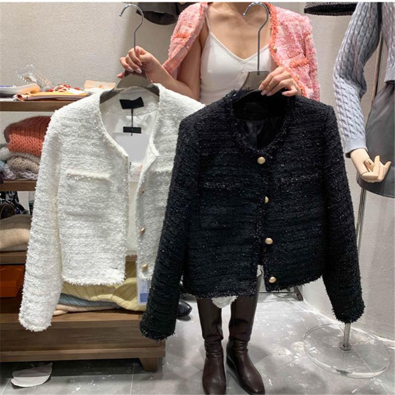 

Women's Jackets Small Fragrance Stylish Tweed Jacket Women Vintage Single Breasted Long Sleeve Cropped Pink Coat Streetwear Chic Fall Outerw, White