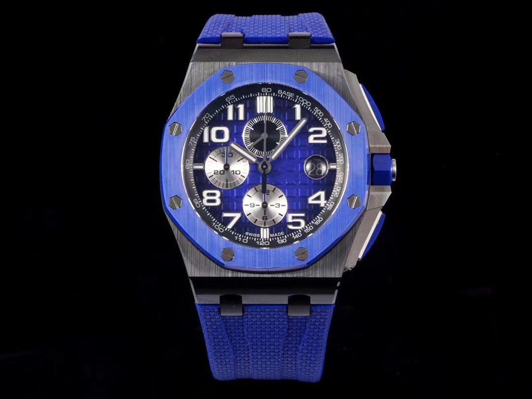 

RS 26405 44mm diameter 3126 chronograph movement Sapphire glass mirrored ceramic forged ring natural rubber strap, As shown