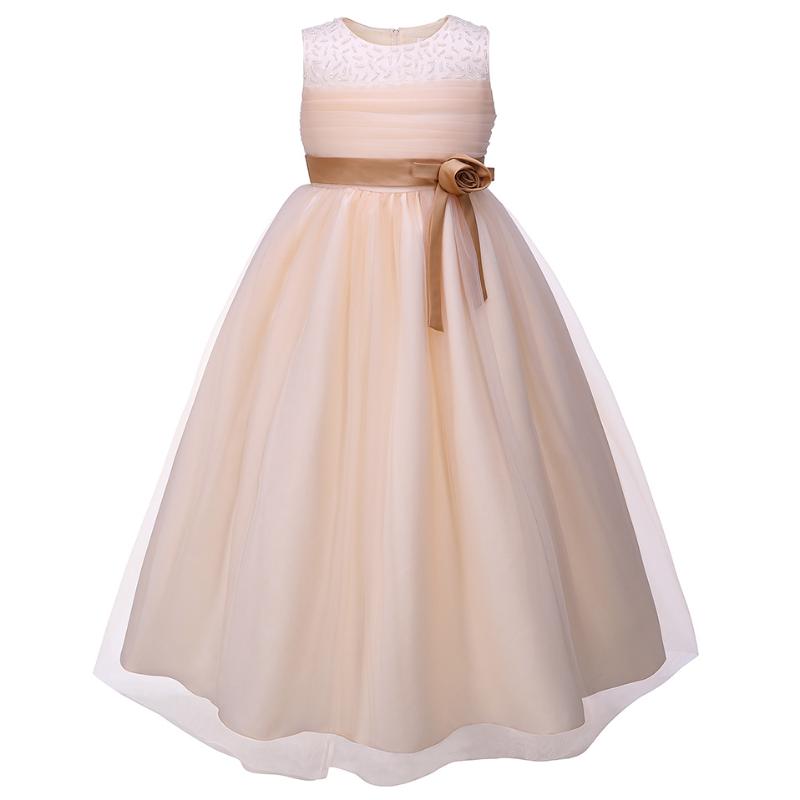 

Girl's Dresses Ball Gown Birthday Party Wedding Children Outfit For Girl Beige Tull Dress Golden Rose Belt Size 7 8 9 10 11 13 Years OldGirl, Khaki