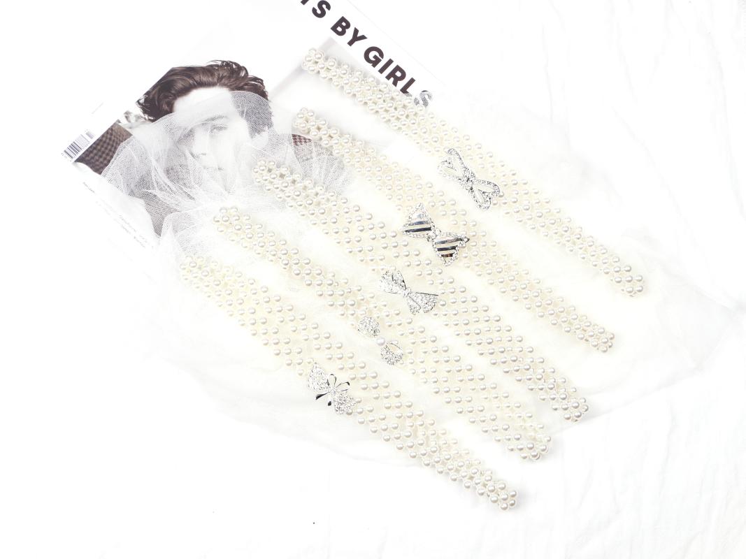 

Belts Elasticity Multiple Styles Gold Bow Butterfly Buckle White Pearl Weave Chain Belt Beads Decorative Waist Stretch For Dress, Black