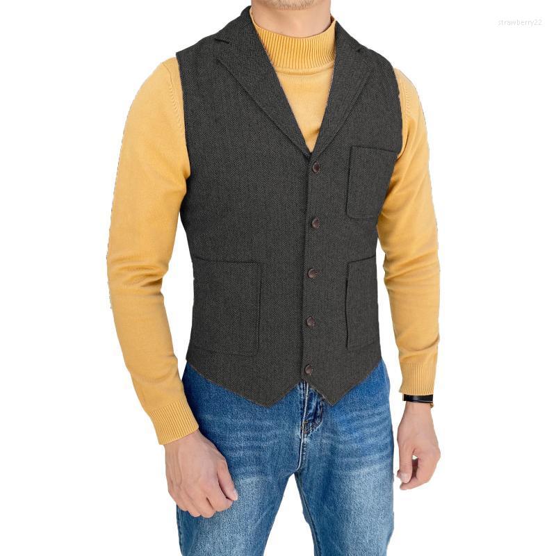

Men's Vests Vest Black V Neck Herringbone Tweed Tailored Collar Wool Casual Waistcoat Single Breasted For Wedding Groomsmen 2022 Stra22, Champagne