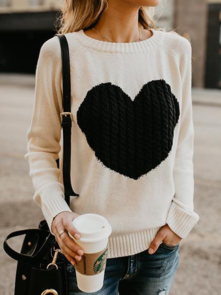 

Knitted Pullovers Winter Sweater Women Striped Heart Jumpers Female Round Neck Long Sleeves Tops Ladies Tops Jersey Mujer 220816, Blue