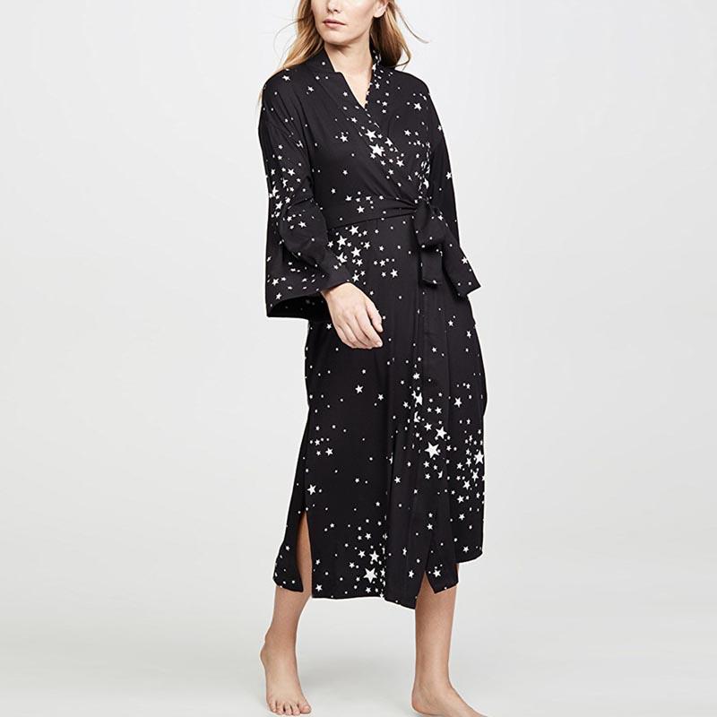 

Women's Swimwear Black Star Print Rayon Kimono Robe Women Long Blouse Boho Beach Summer Loose Bikini Cover Up Sexy Side Split CardiganWomen'