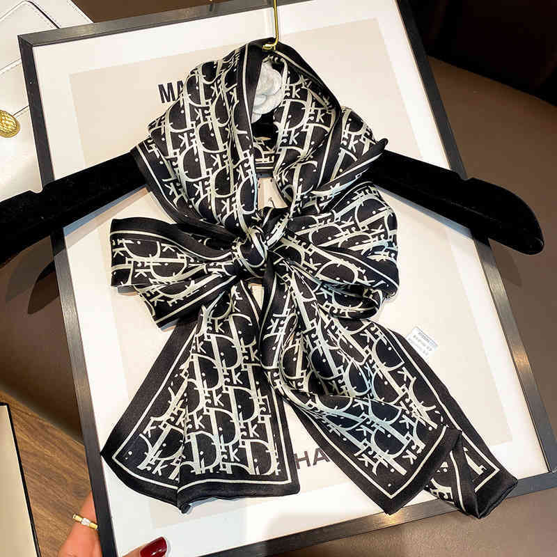 Q4DV 2021 new d letter mulberry silk scarf women's spring and summer thin printed decorative ribbon