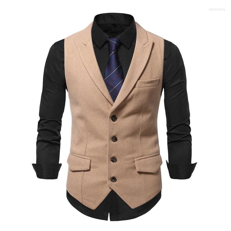 

Men's Vests Fashion Suit Vest Men Jacket Sleeveless Solid Color Spring Autumn Turn Down Collar Business Casual Waistcoat Kare22, Black