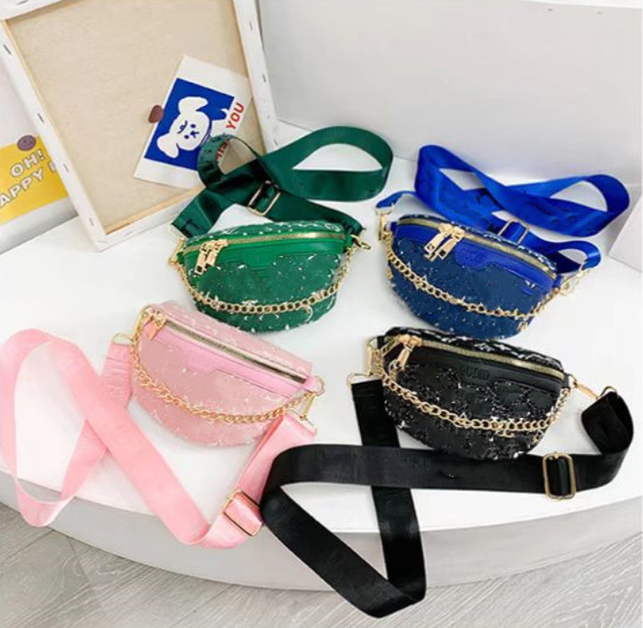 

Fashion Kids letter printed backpacks INS boys denim waist bag children messenger sports bags girls one shoulder bag A8947, Mix colors