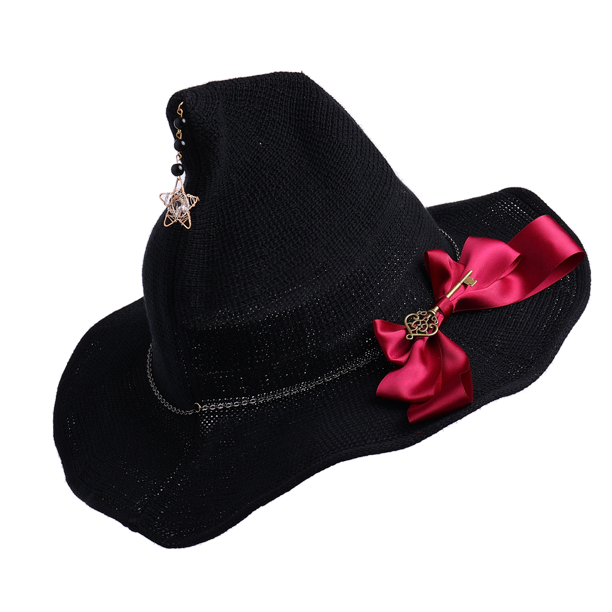 

Lolita Halloween Costume Accessories Retro Witch Hat Masquerade Rose Big Bow Wizard Gothic Magical Girl Hats Cosplay Party, Red