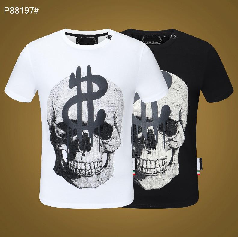 

PP Fashion Men's Designer slim fit T-shirt Summer rhinestone Short Sleeve Round Neck shirt tee Skulls Print Tops Stree cDI PHILIPPs PLEINs, White