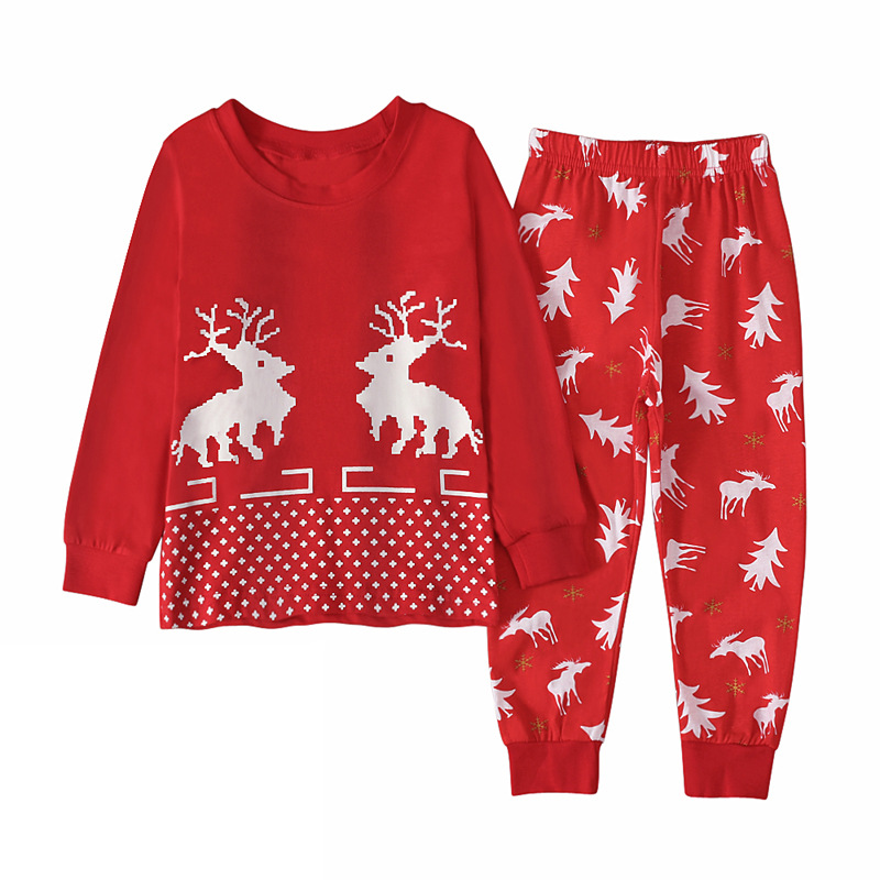 

2-7Y Cute Kids pajamas Boutique Cotton Kids Set Girls Clothing Sets Children Christmas cartoon deer Outfits, As picture