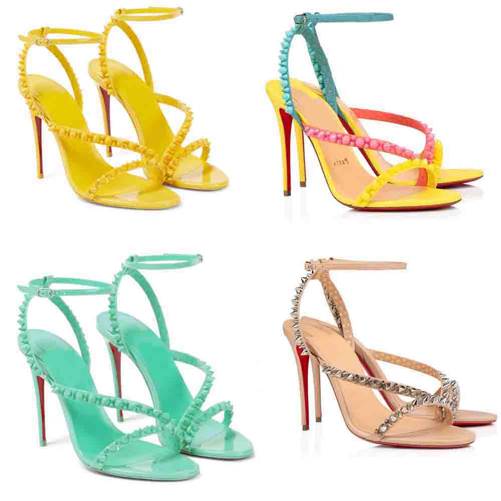 

Luxury Women designer sandal shoes shoes high heels Mafaldina Spiked 100mm genuine leather sandals Thin heeled strap rubber soles, 15