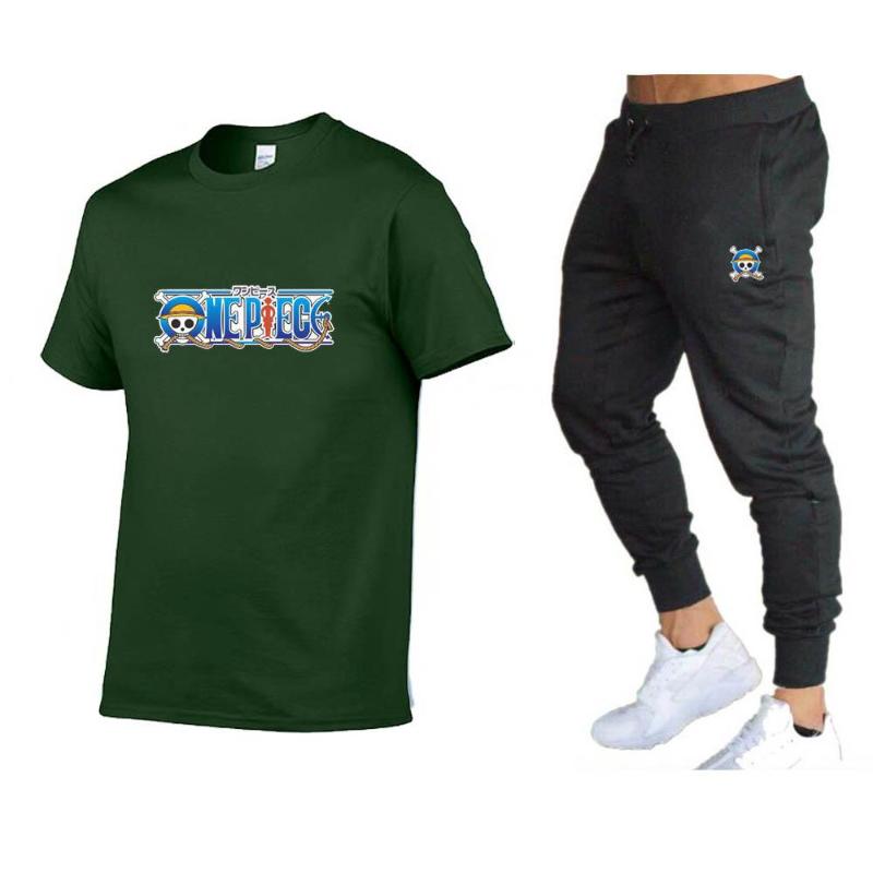 

Men' Tracksuits Summer Printed Pure Cotton T-Shirt Sports Pants Set High Quality Running Suit Casual PantsMen, Orange-black