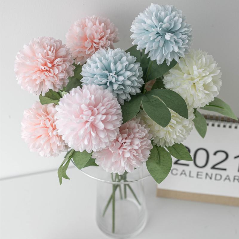 

Decorative Flowers & Wreaths 3pcs Silk Dandelion Artificial 2 Heads With Leaves Bouquet Fake Ball Home Garden Wedding Decoration Wreath Craf, White