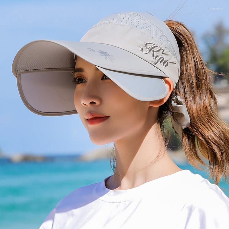 

Wide Brim Hats Summer Sun Hat Retractable Visor Caps Female Scalable Baseball Cap UV Protection Beach For WomenWide