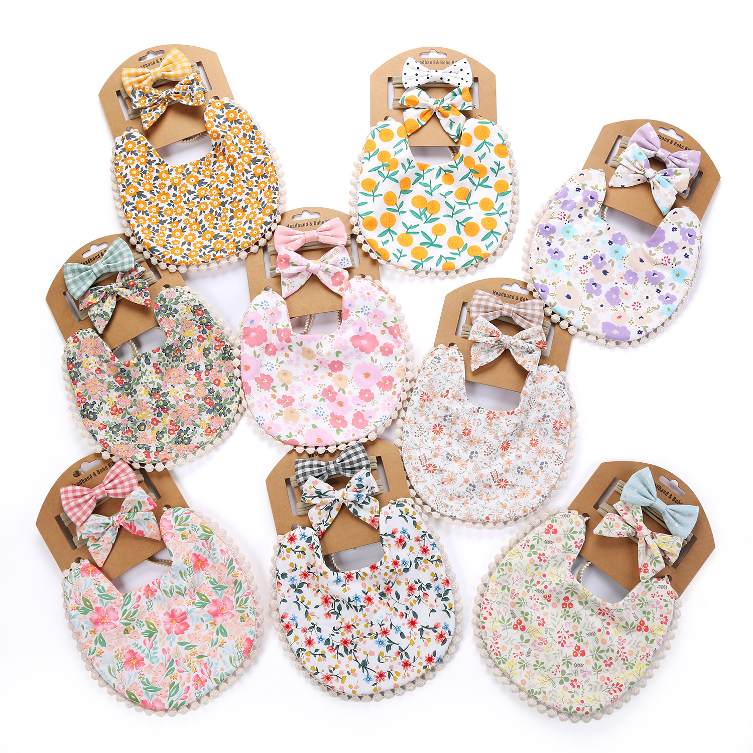

Baby New Saliva Towel Double Headband Cotton Reversible Ab Sides Bib Set Baby Birth Gift, Options