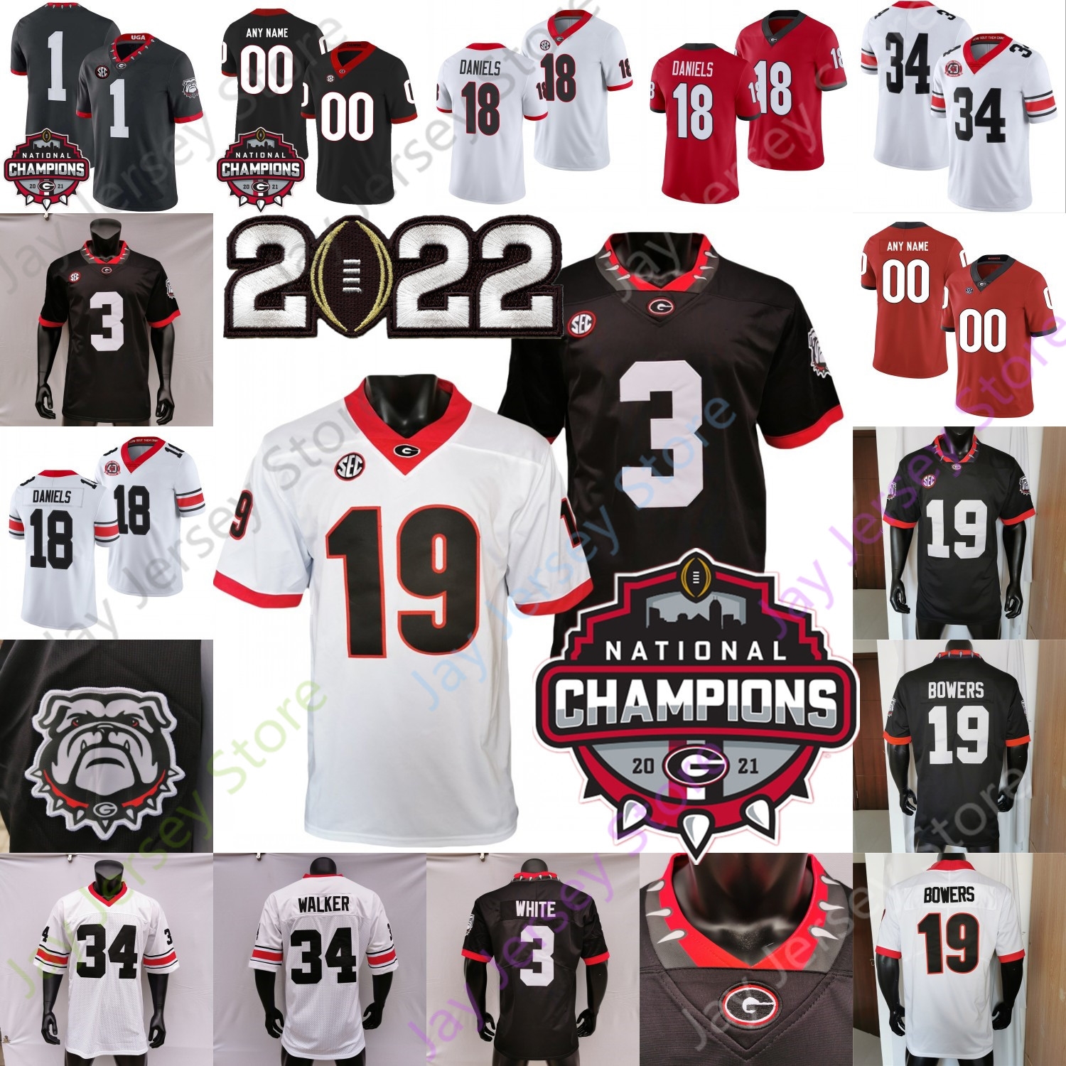 

2022 Playoff UGA College Georgia Bulldogs Football Jersey George Pickens Herschel Walker Zamir White James Cook Smart Stetson Bennett IV Daniels Brock Bowers Jones, Brooklyn white