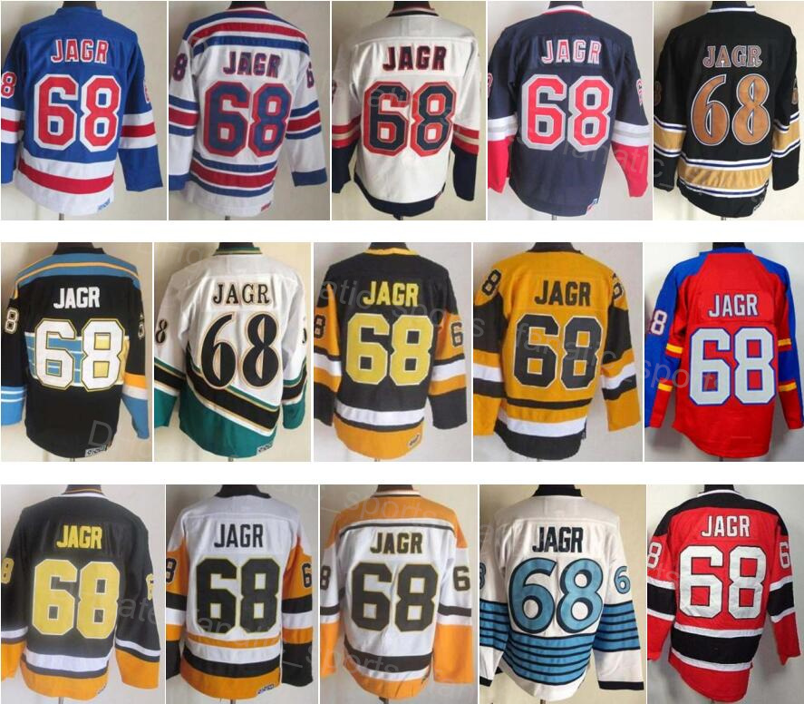 Men Ice Hockey Retro 68 Jaromir Jagr Vintage Jersey Home Black White Blue Yellow Red Away Embroidery And Sewing Breathable For Sport Fans Top Qua
