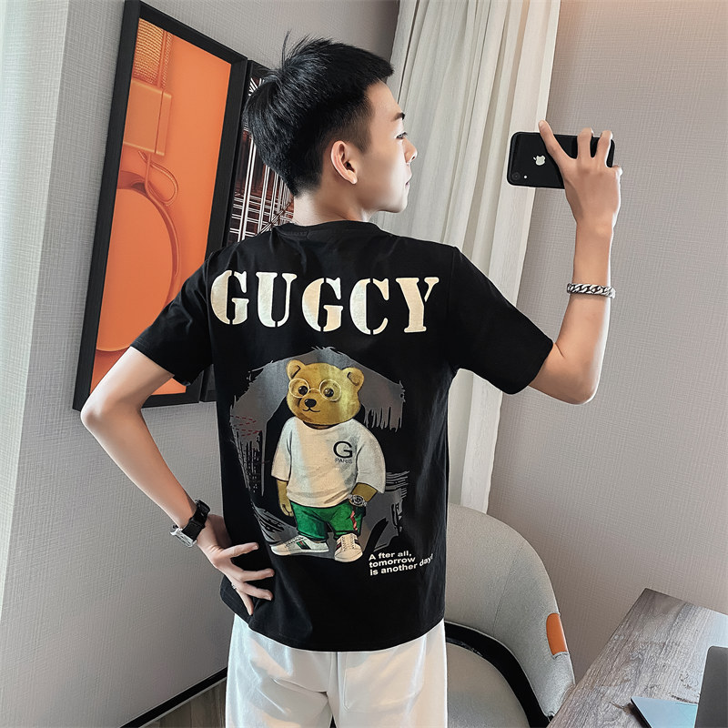 

G Bear Printed Tees T Shirt Men Cotton Tops Harajuku style 2022 Summer Streetwear Hip Hop Plus size, Black