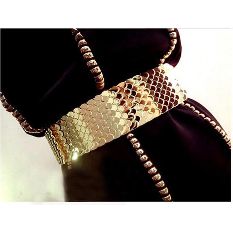 

Belts (10 Piece/lot) Gold For Women Metal Belt Luxury Cinturones Mujer 4.5cm Wide Elastic, Black