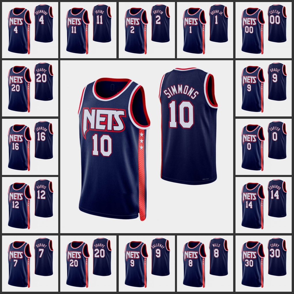 

Brooklyn Nets''Kevin Durant Kyrie Irving Ben Simmons Day'Ron Sharpe Seth Curry Andre Drummond Patty Mills Custom 75th Anniversary City Navy Jersey
