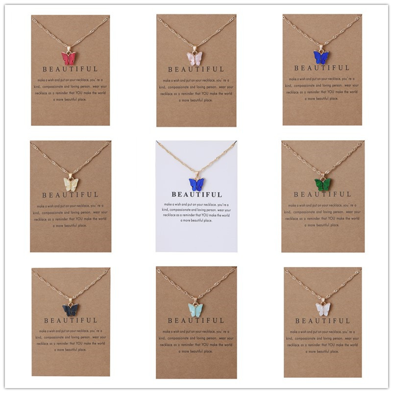 

Bulk Price Women's Acrylic Butterfly Pendant Necklaces Sexy Clavicle Rope Chain Jewelry Lady Necklace With Gold White Card