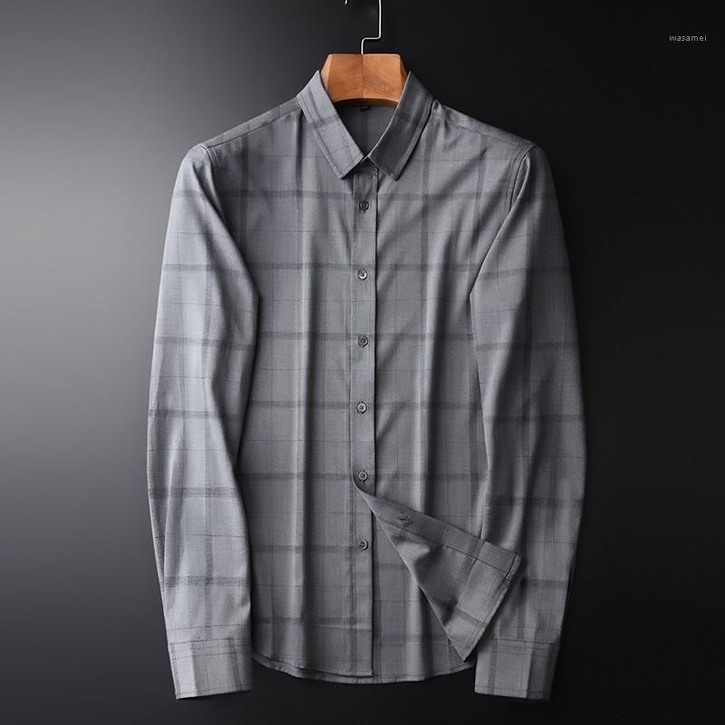 

Minglu Yarn Dye Male Shirts High Quality Long Sleeve Spring And Autumn Plaid Mens Plus Size 4xl Slim Fit Casual Man Shirt Men's, Grey hcs20048