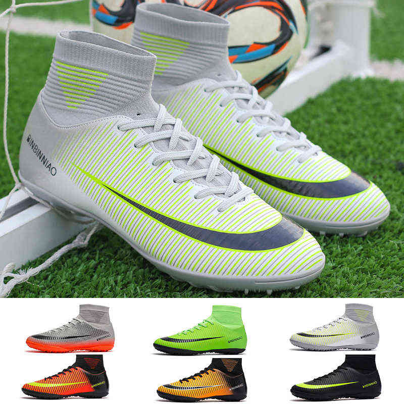 

Sneaker Trainers Soccer Shoes Men Football Boots High Ankle Kids Outdoor Training Turf Breathable Cleats Boys Sport 220331, 163 red cd