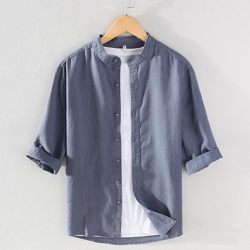 

Men's Casual Shirts Mandarin Collar Cotton Linen Shirt For Men Three Quarter Sleeve Button Down Oversized 4XL 5XLMen's Men'sMen's, Green