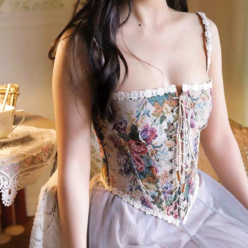

Belts Bandage Vintage Gothic Aesthetic Women Flower Corsets Grunge Egirl 90s Streetwear Harajuku Bustiers Slim Fashion Cummerbunds, Black