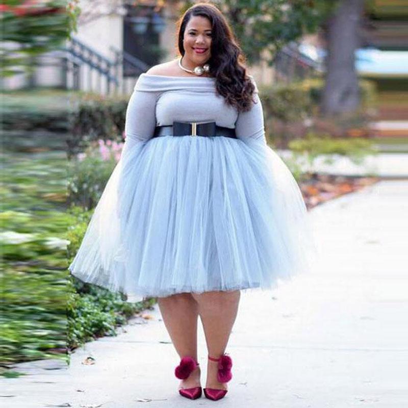 

Skirts Fashion Street Style Plus Size Tulle Skirt Light Blue A Line Knee Length Puffy Tutu Spring Autumn WomenSkirts, Black