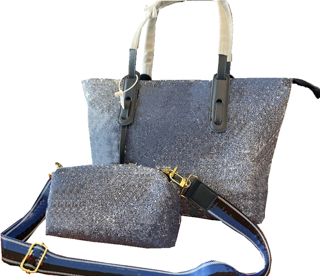 

22 high quality shoulder bag designer designed denim material old flower mother and child bag shopping bag, Blue