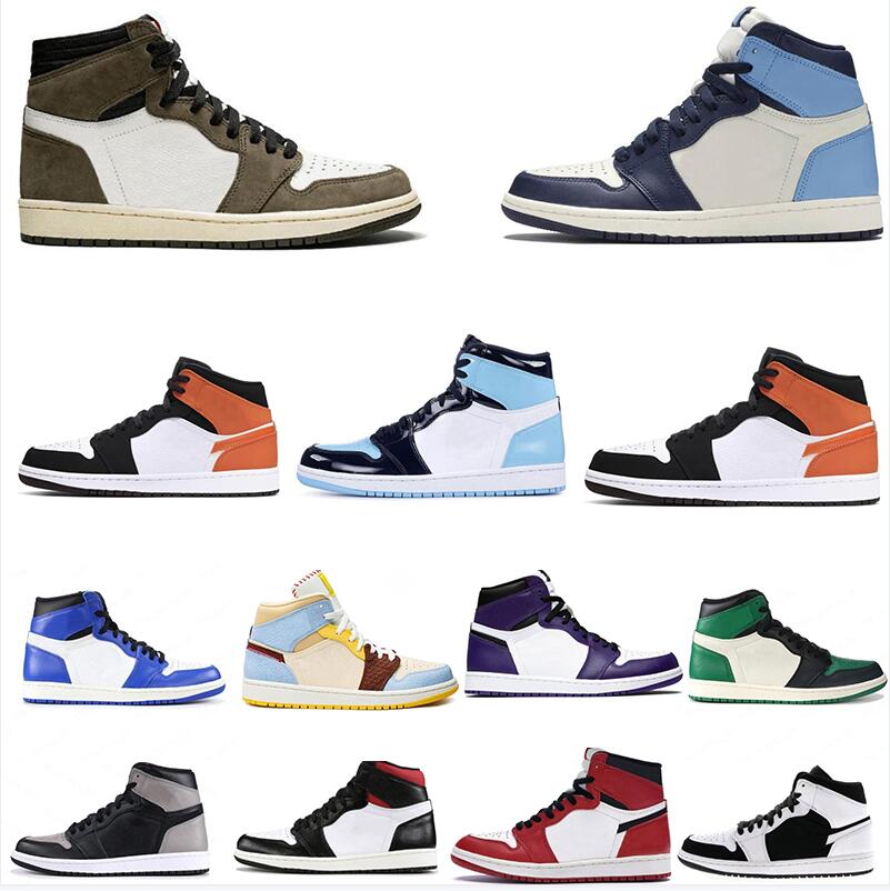 

2022 Mens 1 high OG basketball shoes 1s Bordeaux University Blue dark mocha bred shadow UNC twist seafoam men women Sneakers, 15