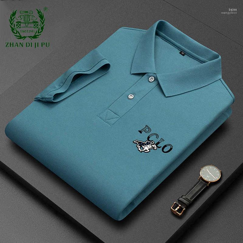 

Men's Polos Summer Lapel Embroidery Shirts Middle-aged Mens Business Casual Solid Color Loose Mercerized Cotton Short Sleeve Tees MaleMen's