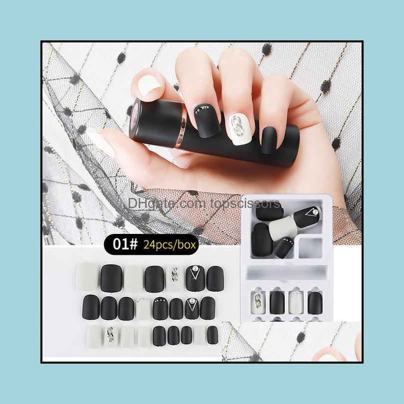 

False Nails Nail Art Salon Health Beauty Naf007 Detachable 24Pcs With Designed Crystal Artificial Tips Set Fl Er For Decorated Short Press, 24pcs/box 18 style