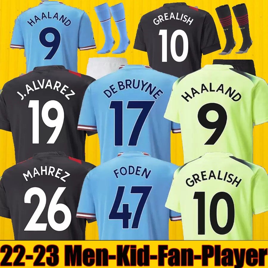 

22 23 MANS CITIES HAALAND PHILLIPS soccer jersey DE BRUYNE Manchesters Citys GREALISH STERLING G. JESUS FERRAN MAHREZ foden football shirt uniforms men kids kit, 22 23 home