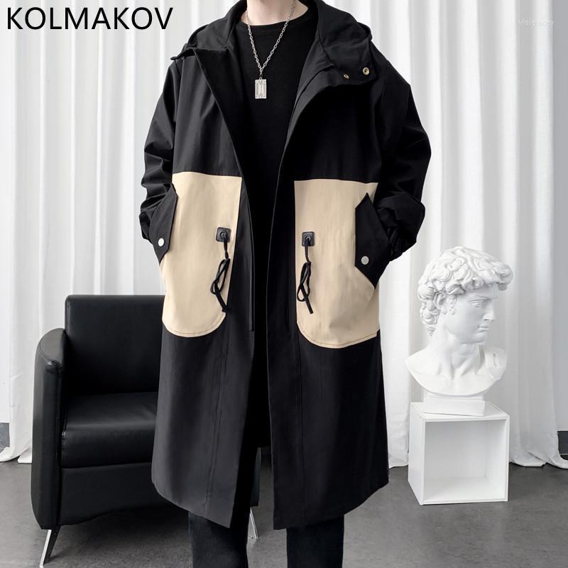 

Men's Trench Coats Spring Long Style Coat Mens High Quality Casual Hoooded Jackets Men Men's Clothing Windbreakers FY65Men's Viol22, Black