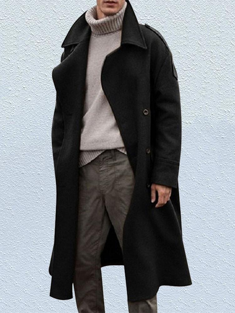 

Men's Trench Coats Retro Blends Winter Coat Men Long Casual Brown Warm Wool Streetwear Jacket Outerwear 2022